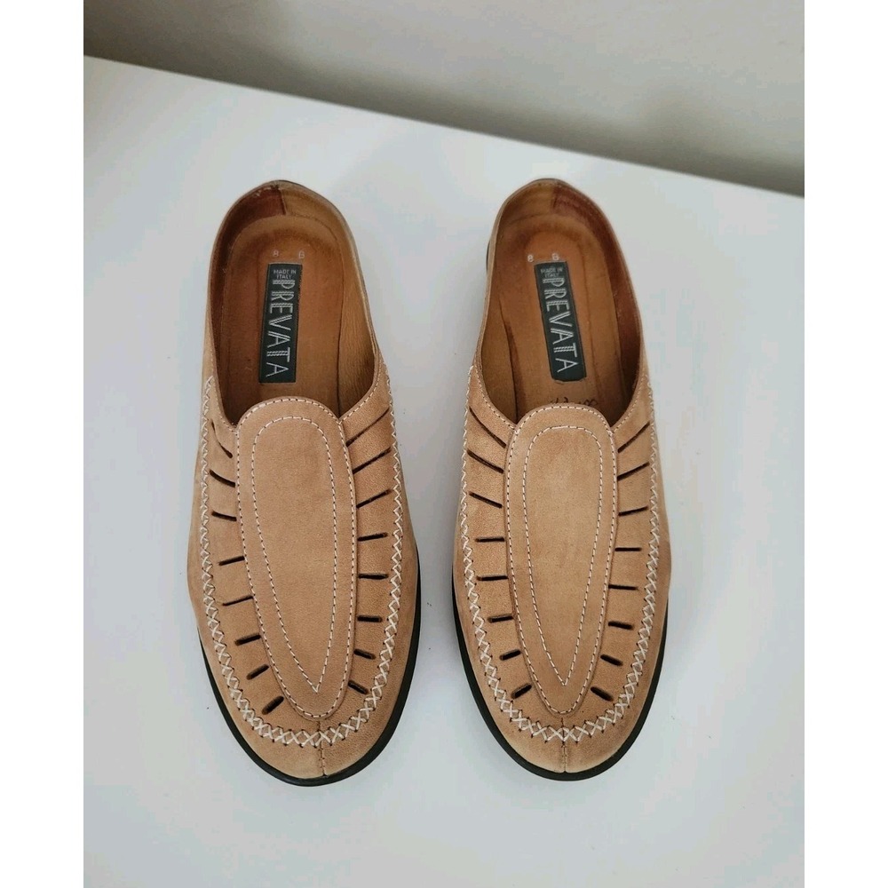 Prevata Women Leather Mule shoes Blimy Nabuk Camel Slip-On  Made in Italy Size 8